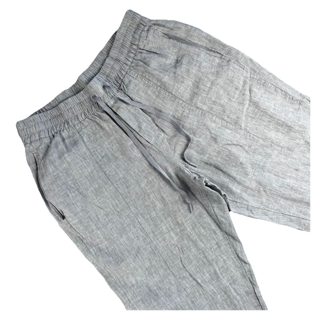 Athleta Womens S Retreat 100% Linen High Rise Wide Leg Comfort Gray‎ Pants